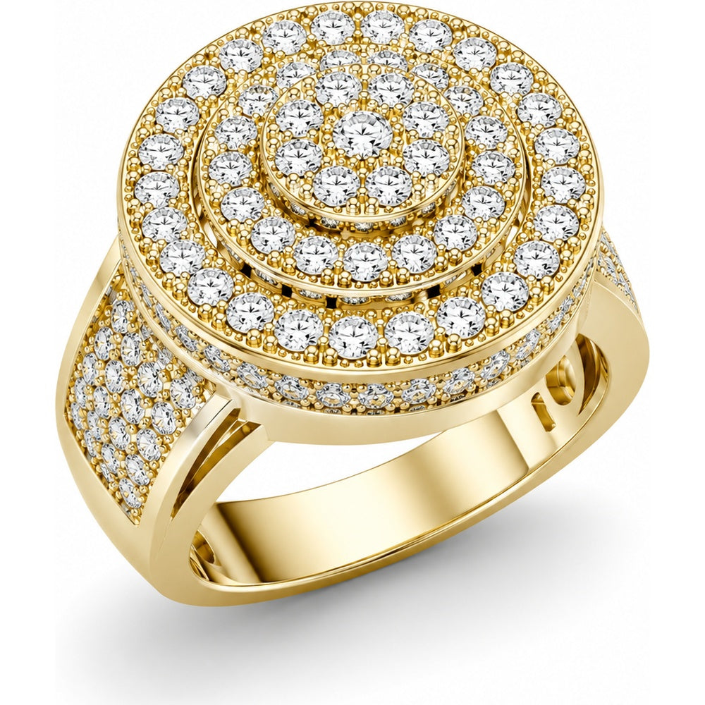 14K Yellow Gold Men's Halo Ring with Pavé Set Round Diamonds - 5.40 Carat Total Diamond Weight by Auriventus
