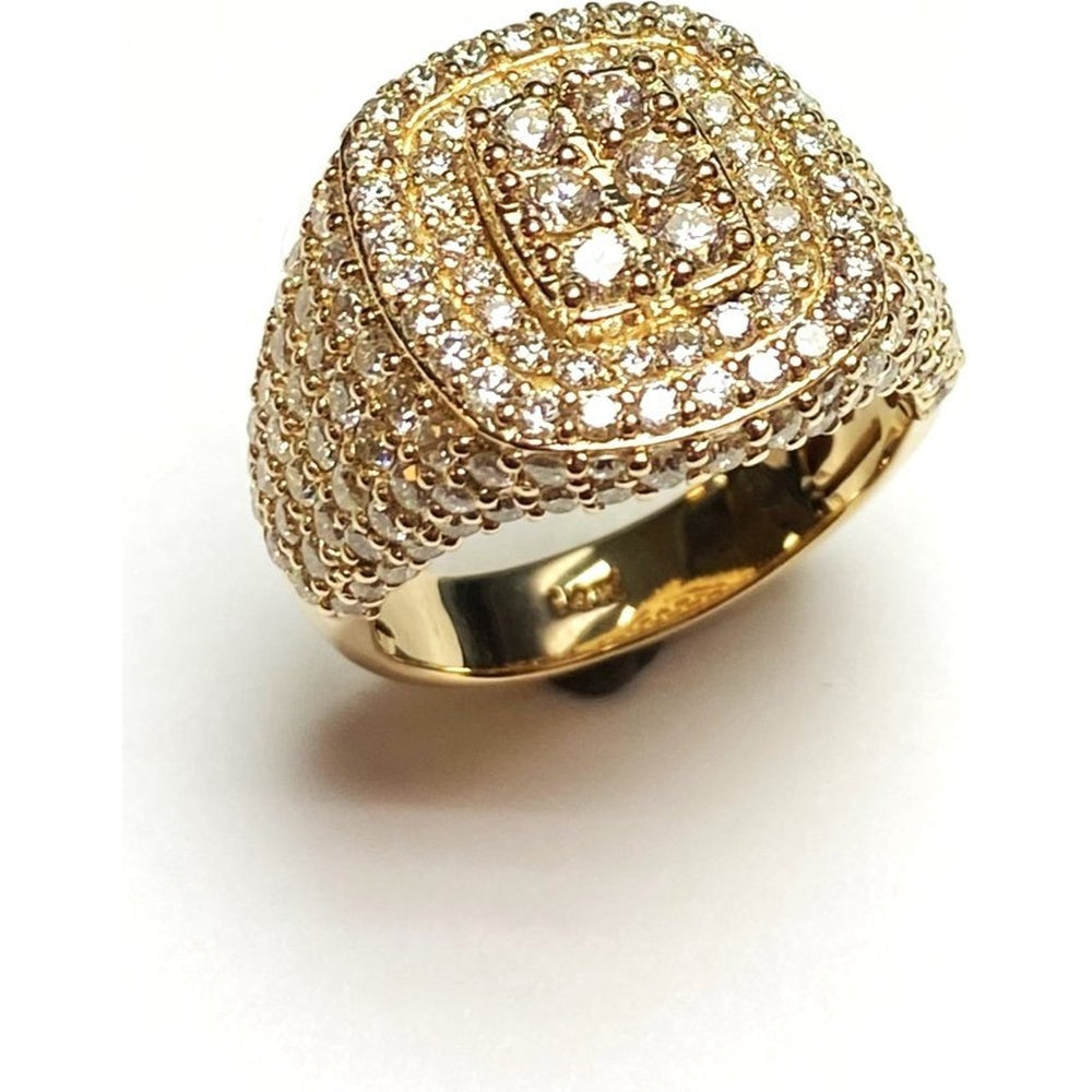 14K Yellow Gold Men's Halo Ring with Prong-Set Round Diamonds - 4.90 Carat Total Diamond Weight by Auriventus