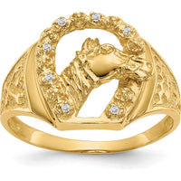 14K Yellow Gold Men's Horse Head Ring with 7 Round Diamonds - 0.028 Carat Total Diamond Weight by Monteluci Fine Jewelry