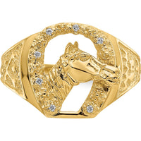 14K Yellow Gold Men's Horse Head Ring with 7 Round Diamonds - 0.028 Carat Total Diamond Weight by Monteluci Fine Jewelry