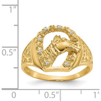 14K Yellow Gold Men's Horse Head Ring with 7 Round Diamonds - 0.028 Carat Total Diamond Weight by Monteluci Fine Jewelry