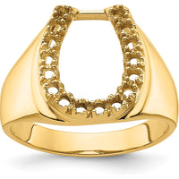 14K Yellow Gold Men's Horseshoe Ring Mounting with Polished Finish - Tapered Band and Customizable Diamond Design by Oro Pregiato