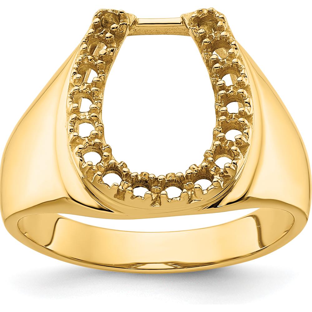 14K Yellow Gold Men's Horseshoe Ring Mounting with Polished Finish - Tapered Band and Customizable Diamond Design by Oro Pregiato