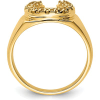 14K Yellow Gold Men's Horseshoe Ring Mounting with Polished Finish - Tapered Band and Customizable Diamond Design by Oro Pregiato