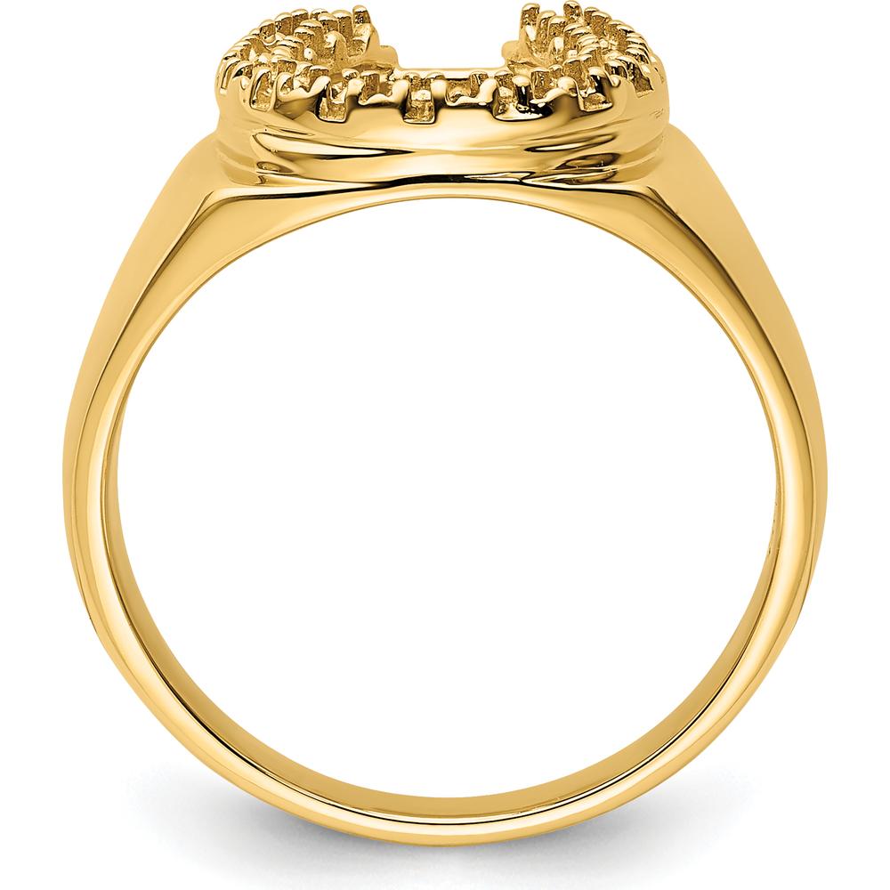 14K Yellow Gold Men's Horseshoe Ring Mounting with Polished Finish - Tapered Band and Customizable Diamond Design by Oro Pregiato