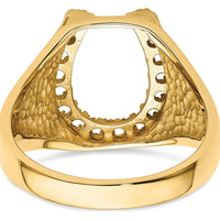14K Yellow Gold Men's Horseshoe Ring Mounting with Polished Finish - Tapered Band and Customizable Diamond Design by Oro Pregiato