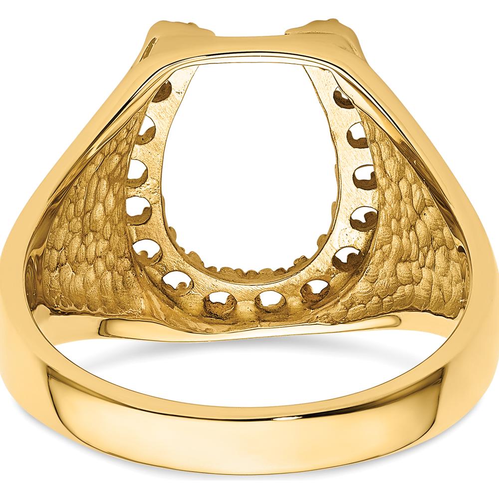14K Yellow Gold Men's Horseshoe Ring Mounting with Polished Finish - Tapered Band and Customizable Diamond Design by Oro Pregiato