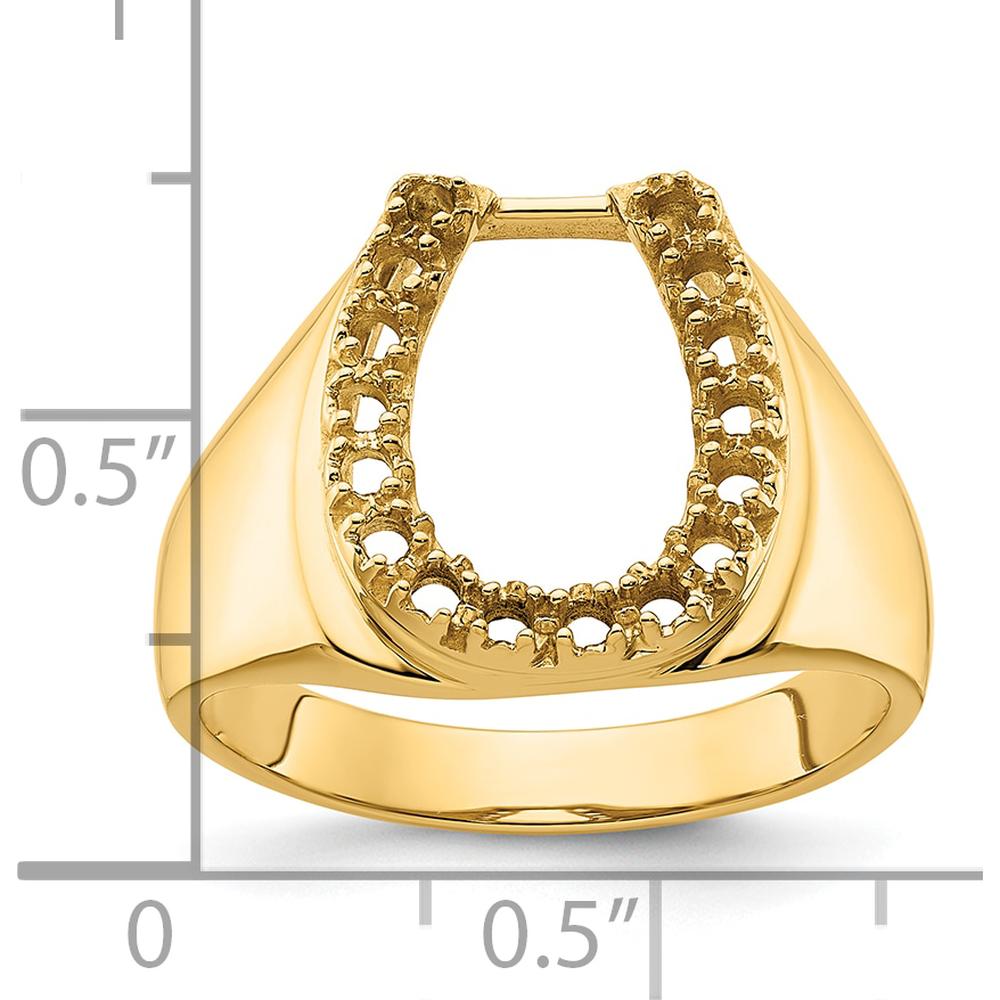 14K Yellow Gold Men's Horseshoe Ring Mounting with Polished Finish - Tapered Band and Customizable Diamond Design by Oro Pregiato