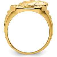 14K Yellow Gold Men's Horseshoe Ring with Sculpted Horse Head Design by 0