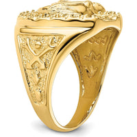 14K Yellow Gold Men's Horseshoe Ring with Sculpted Horse Head Design by 0