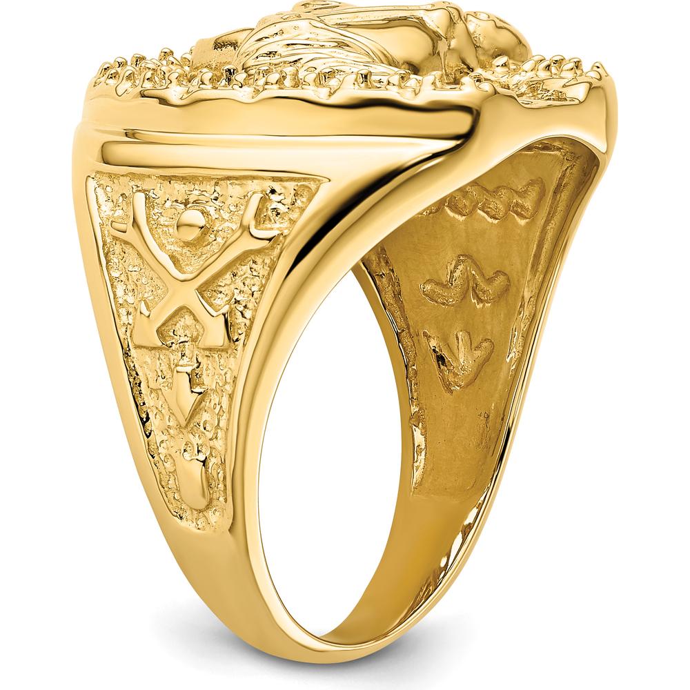 14K Yellow Gold Men's Horseshoe Ring with Sculpted Horse Head Design by 0