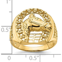 14K Yellow Gold Men's Horseshoe Ring with Sculpted Horse Head Design by 0