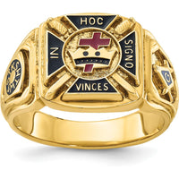 14K Yellow Gold Men's Knights Templar Masonic Ring with Multi-Color Enamel Detail