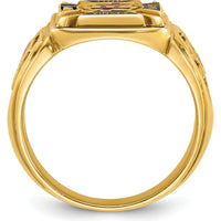 14K Yellow Gold Men's Knights Templar Masonic Ring with Multi-Color Enamel Detail