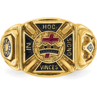 14K Yellow Gold Men's Knights Templar Masonic Ring with Multi-Color Enamel Detail