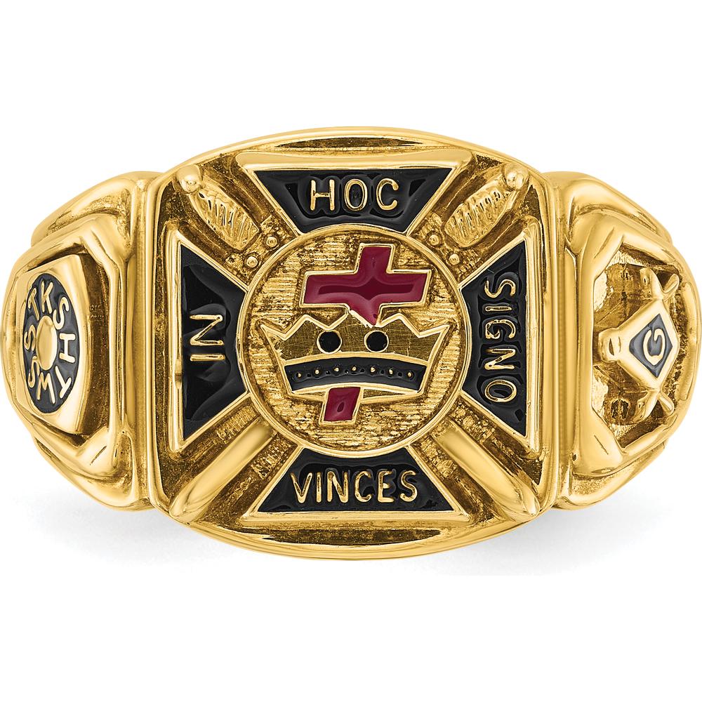 14K Yellow Gold Men's Knights Templar Masonic Ring with Multi-Color Enamel Detail