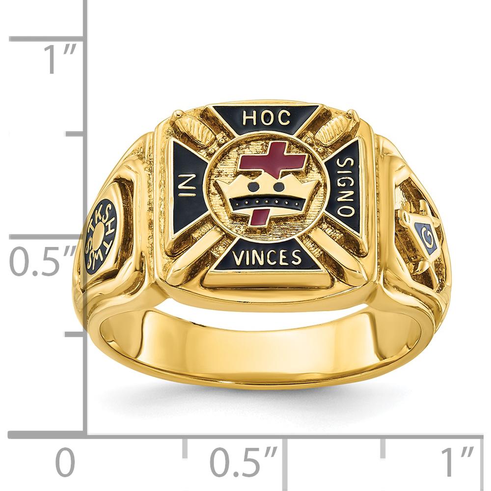 14K Yellow Gold Men's Knights Templar Masonic Ring with Multi-Color Enamel Detail