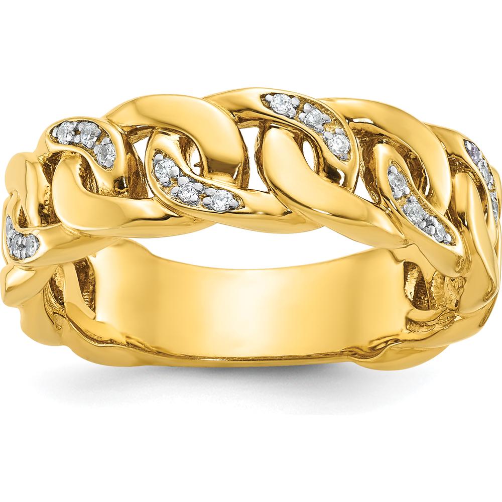 14K Yellow Gold Men's Link Design Diamond Ring with 1/8 Carat Total Diamond Weight by IBGoodman