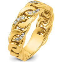 14K Yellow Gold Men's Link Design Diamond Ring with 1/8 Carat Total Diamond Weight by IBGoodman