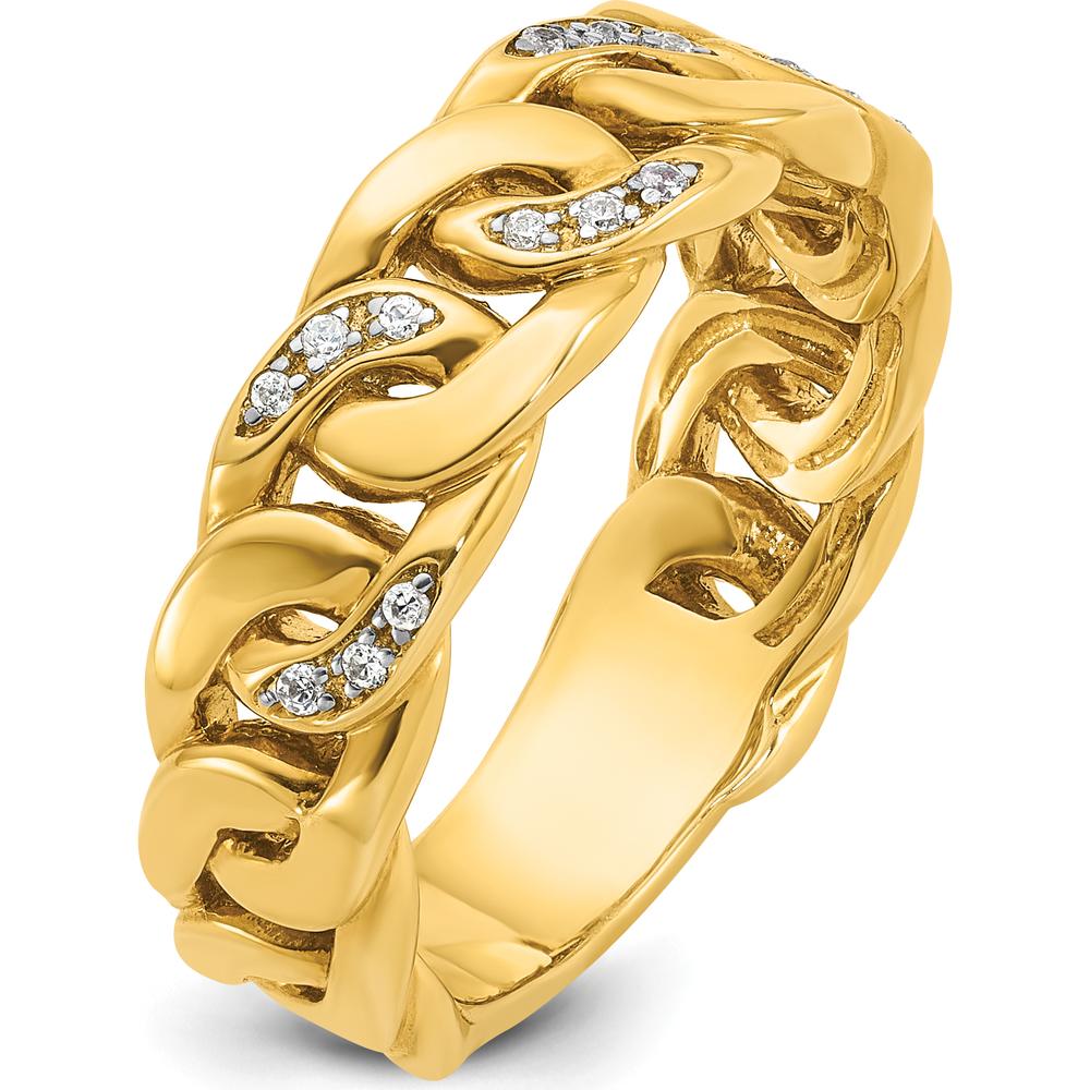 14K Yellow Gold Men's Link Design Diamond Ring with 1/8 Carat Total Diamond Weight by IBGoodman