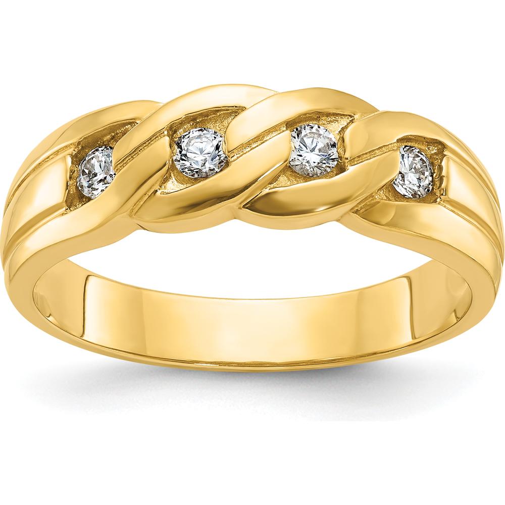 14K Yellow Gold Men's Link Design Ring with 1/4 Carat Round Diamonds - 0.07 Carats Total Diamond Weight by IBGoodman