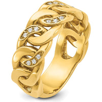 14K Yellow Gold Men's Link Design Ring with 1/8 Carat Diamonds by IBGoodman