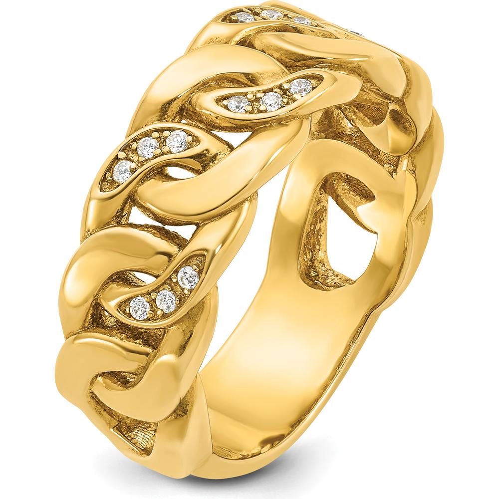 14K Yellow Gold Men's Link Design Ring with 1/8 Carat Diamonds by IBGoodman