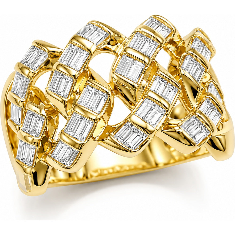 14K Yellow Gold Men's Link Style Ring with Bar Set Round and Baguette Diamonds - 1.21 Carat Total Diamond Weight by Auriventus
