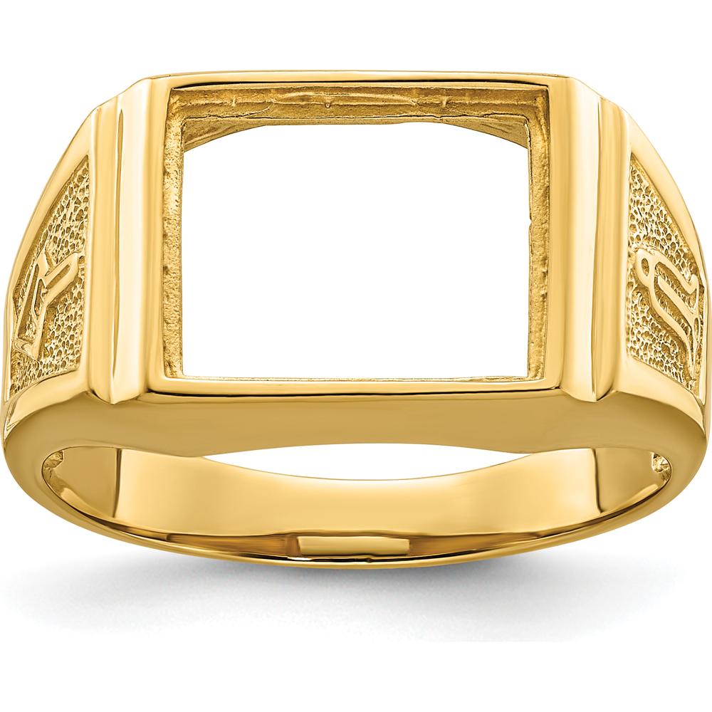 14K Yellow Gold Men's Masonic Ring Mounting with Polished Finish - 12x10mm Rectangle Slot by Monteluci Fine Jewelry