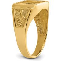 14K Yellow Gold Men's Masonic Ring Mounting with Polished Finish - 12x10mm Rectangle Slot by Monteluci Fine Jewelry