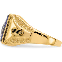 14K Yellow Gold Men's Masonic Ring with 12x10mm Cushion-Cut Imitation Blue Spinel by IBGoodman