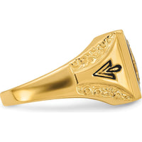 14K Yellow Gold Men's Masonic Ring with 12x10mm Cushion-Cut Imitation Blue Spinel by IBGoodman
