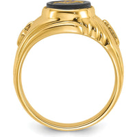 14K Yellow Gold Men's Masonic Ring with 12x10mm Oval Black Onyx Center by IBGoodman