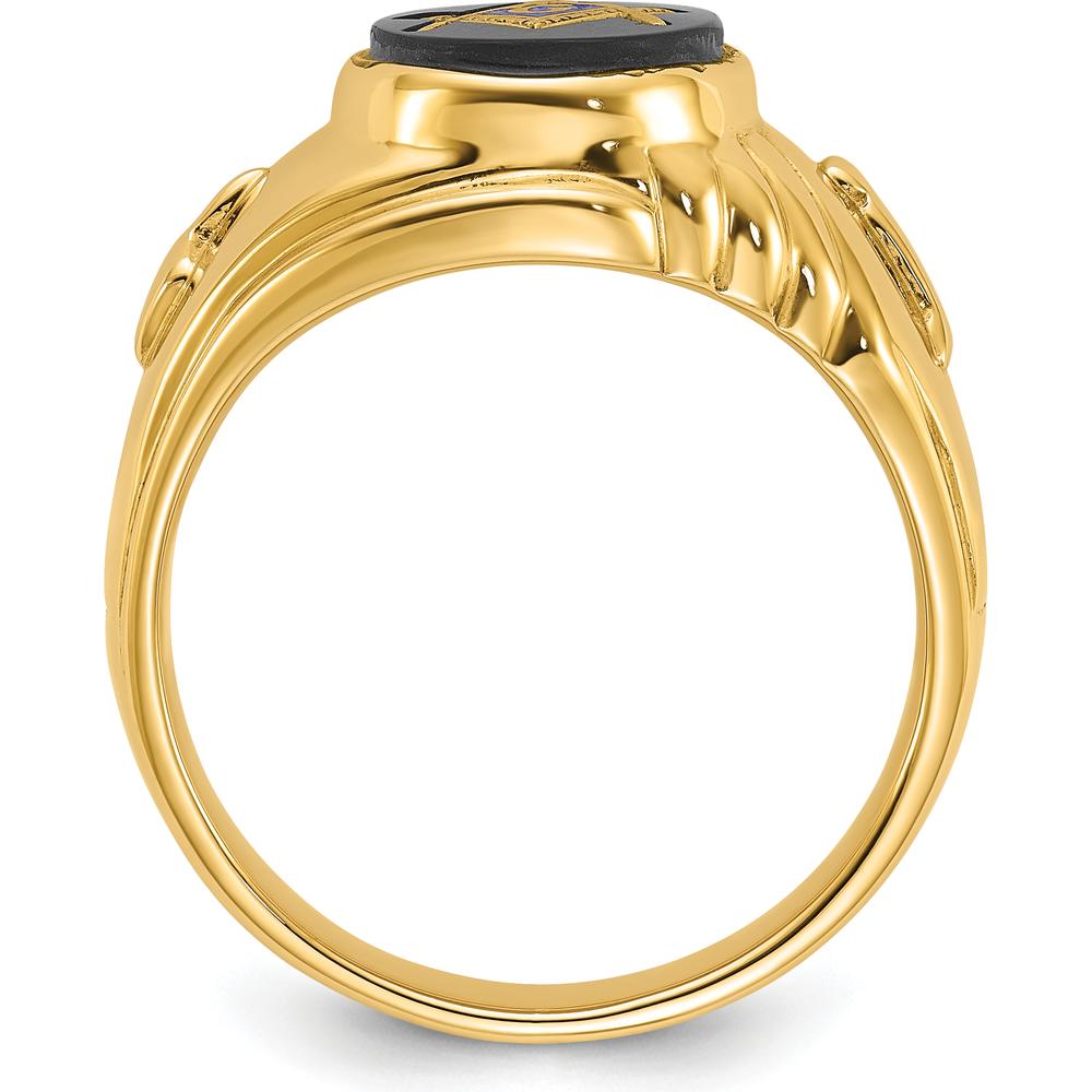 14K Yellow Gold Men's Masonic Ring with 12x10mm Oval Black Onyx Center by IBGoodman