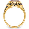 14K Yellow Gold Men's Masonic Ring with 12x10mm Oval Lab Created Ruby and Antiqued Detailing by IBGoodman