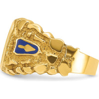 14K Yellow Gold Men's Masonic Ring with Cushion-Cut Lab Created Sapphire and Blue Enamel Accents by IBGoodman