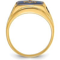 14K Yellow Gold Men's Masonic Ring with Cushion-Shaped Lab-Created Blue Spinel by IBGoodman