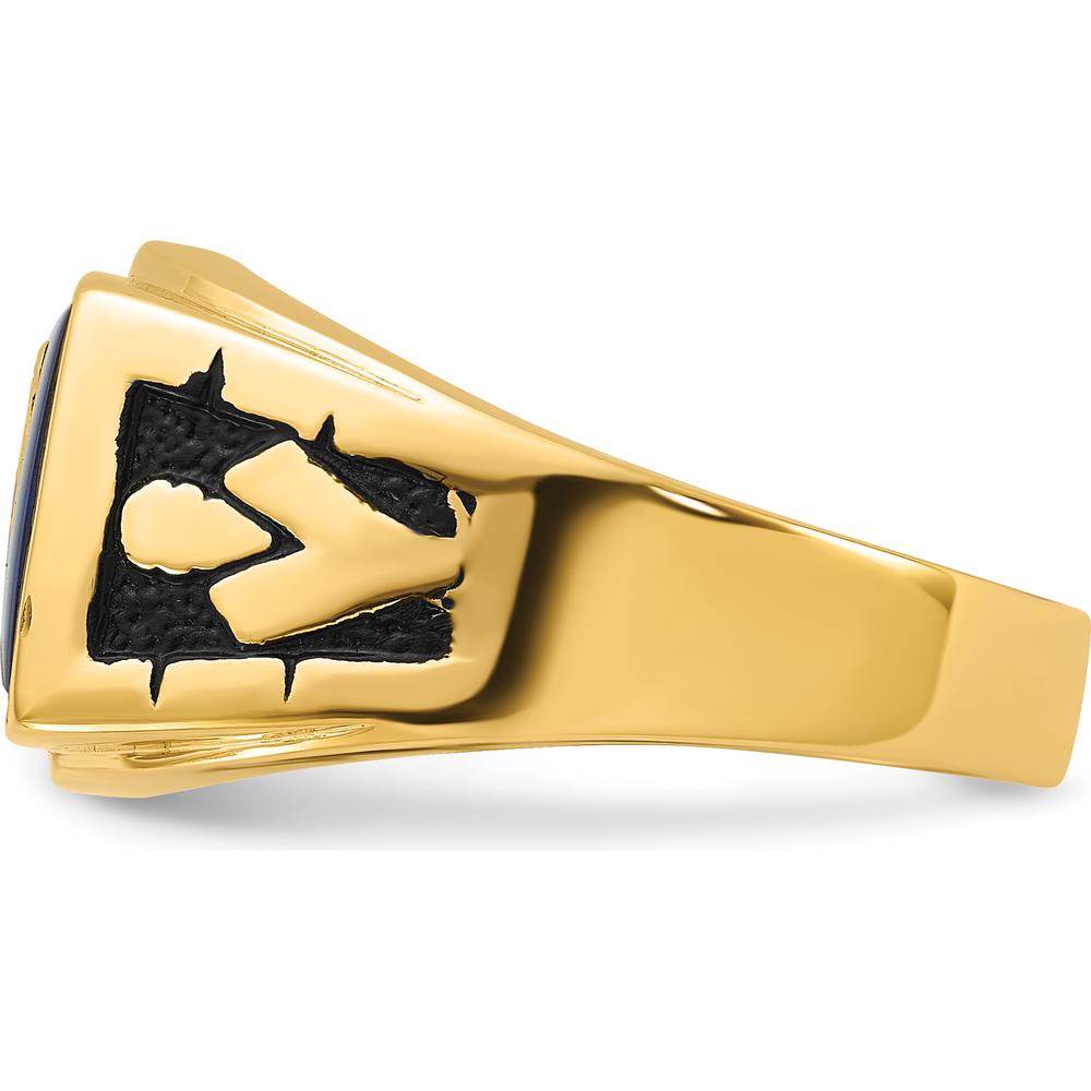 14K Yellow Gold Men's Masonic Ring with Cushion-Shaped Lab-Created Blue Spinel by IBGoodman