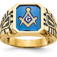 14K Yellow Gold Men's Masonic Ring with Imitation Blue Spinel - 12x10mm Octagon Shape by IBGoodman