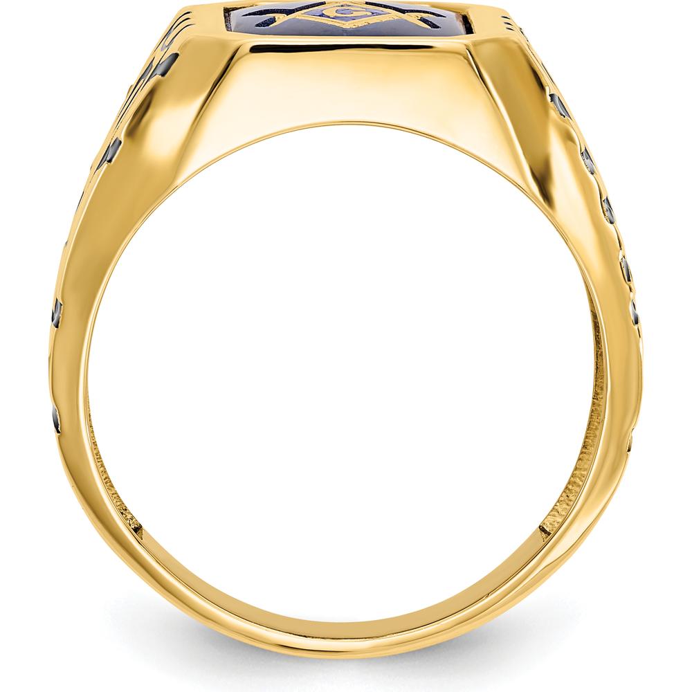 14K Yellow Gold Men's Masonic Ring with Imitation Blue Spinel - 12x10mm Octagon Shape by IBGoodman
