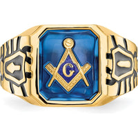 14K Yellow Gold Men's Masonic Ring with Imitation Blue Spinel - 12x10mm Octagon Shape by IBGoodman