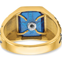 14K Yellow Gold Men's Masonic Ring with Imitation Blue Spinel - 12x10mm Octagon Shape by IBGoodman