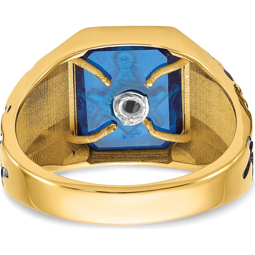 14K Yellow Gold Men's Masonic Ring with Imitation Blue Spinel - 12x10mm Octagon Shape by IBGoodman