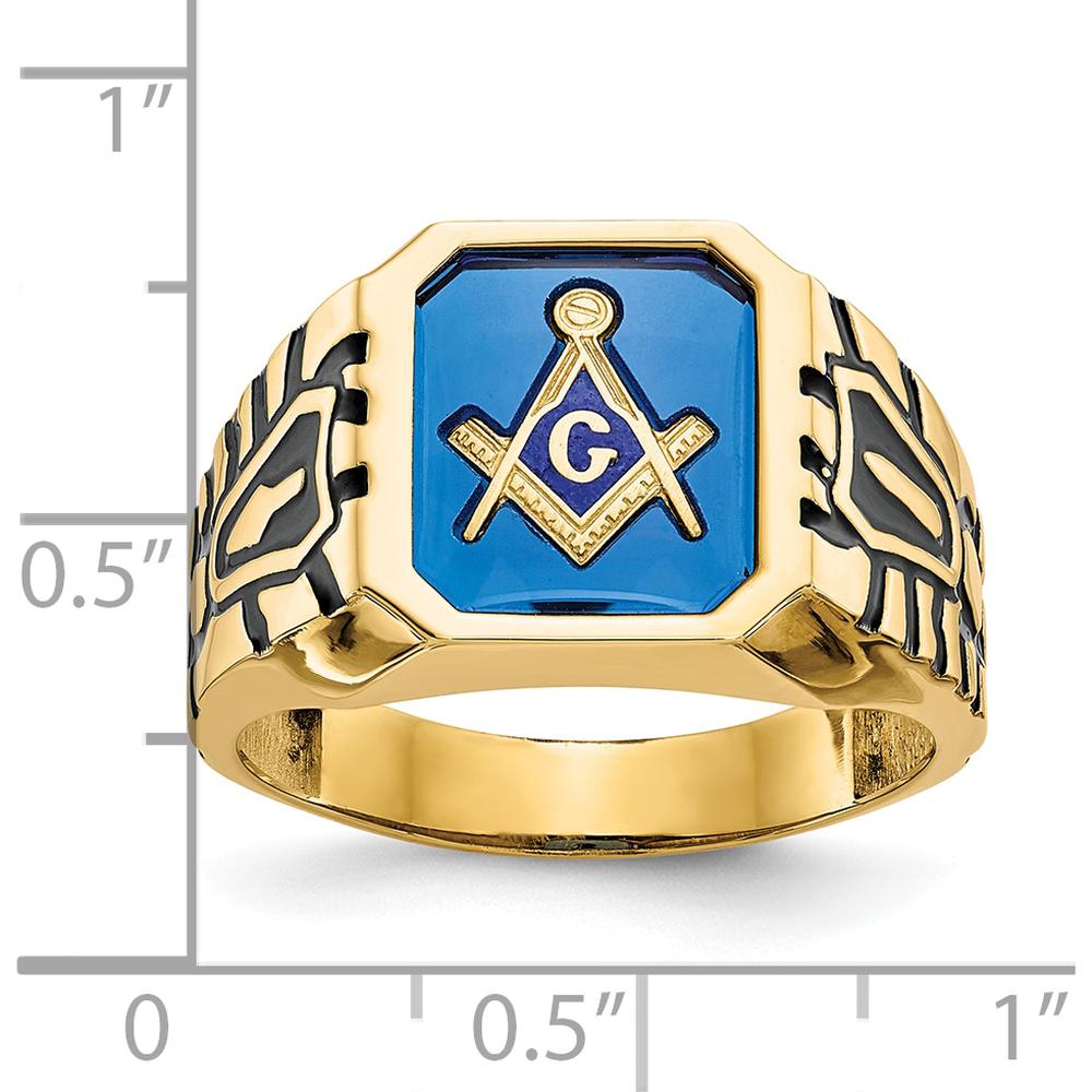 14K Yellow Gold Men's Masonic Ring with Imitation Blue Spinel - 12x10mm Octagon Shape by IBGoodman