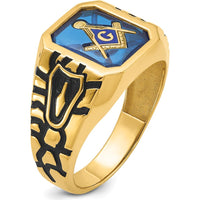 14K Yellow Gold Men's Masonic Ring with Imitation Blue Spinel - 12x10mm Octagon Shape by IBGoodman