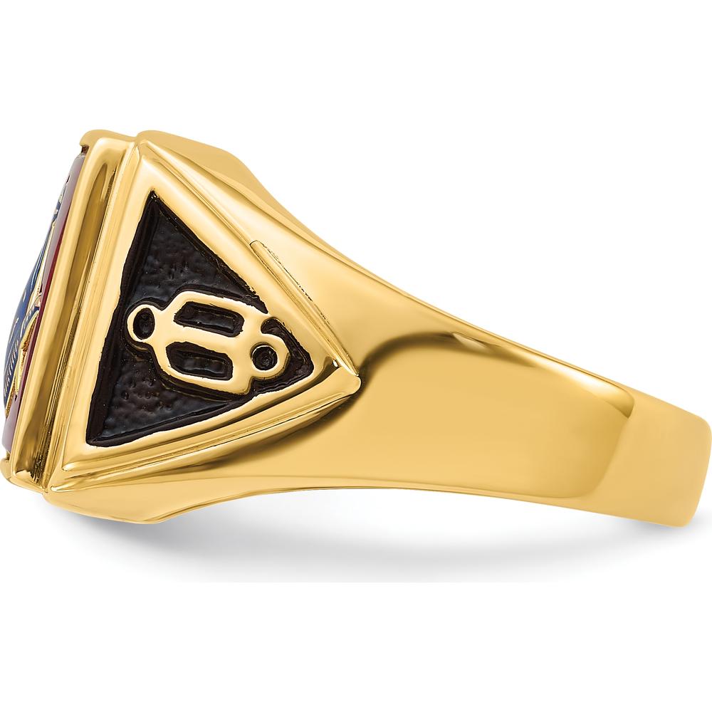 14K Yellow Gold Men's Masonic Ring with Lab Created Cushion Cut Ruby - 12x10mm by IBGoodman