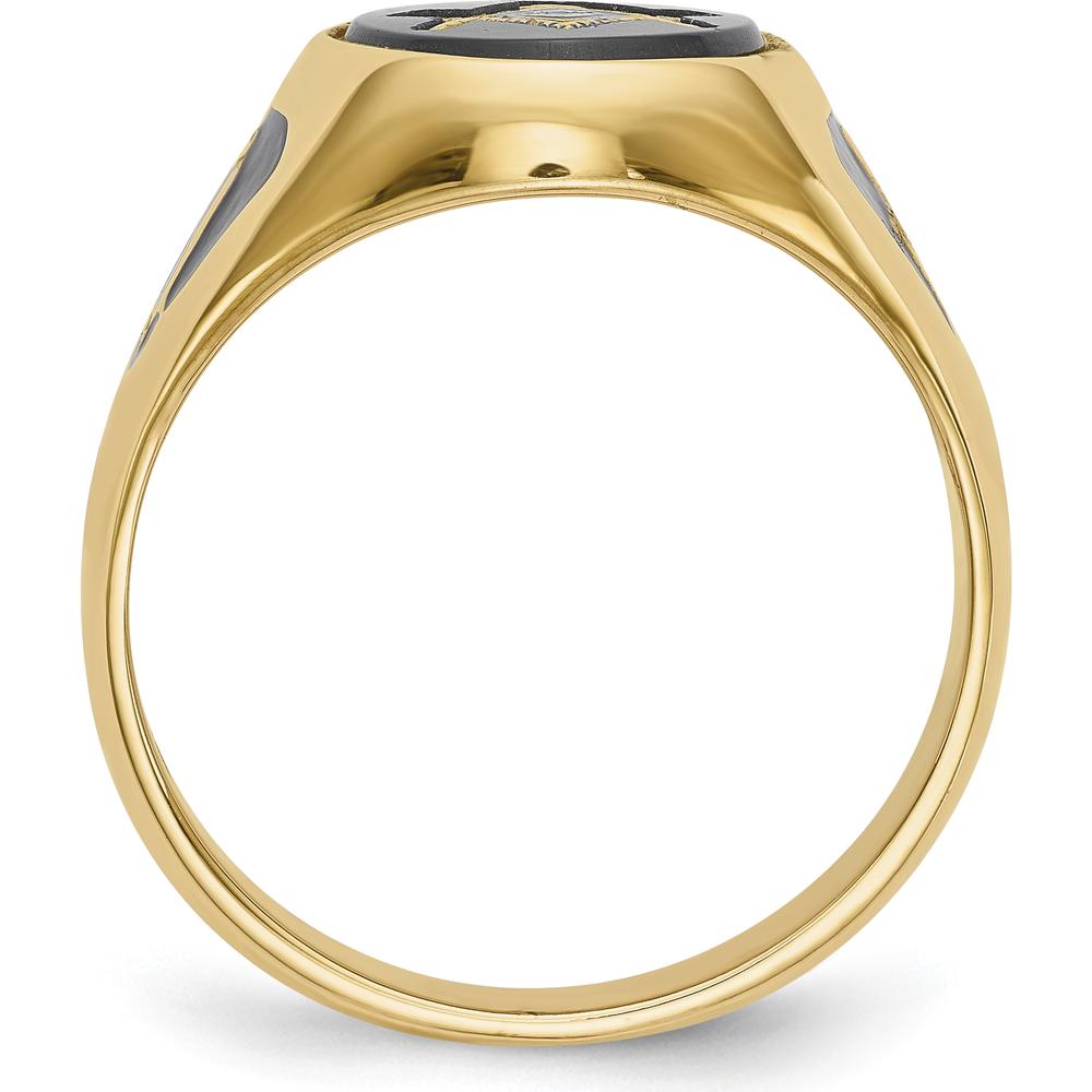 14K Yellow Gold Men's Masonic Ring with Polished Finish, Black Enamel Accents, and Oval Onyx - Symbolic and Resizable by IBGoodman