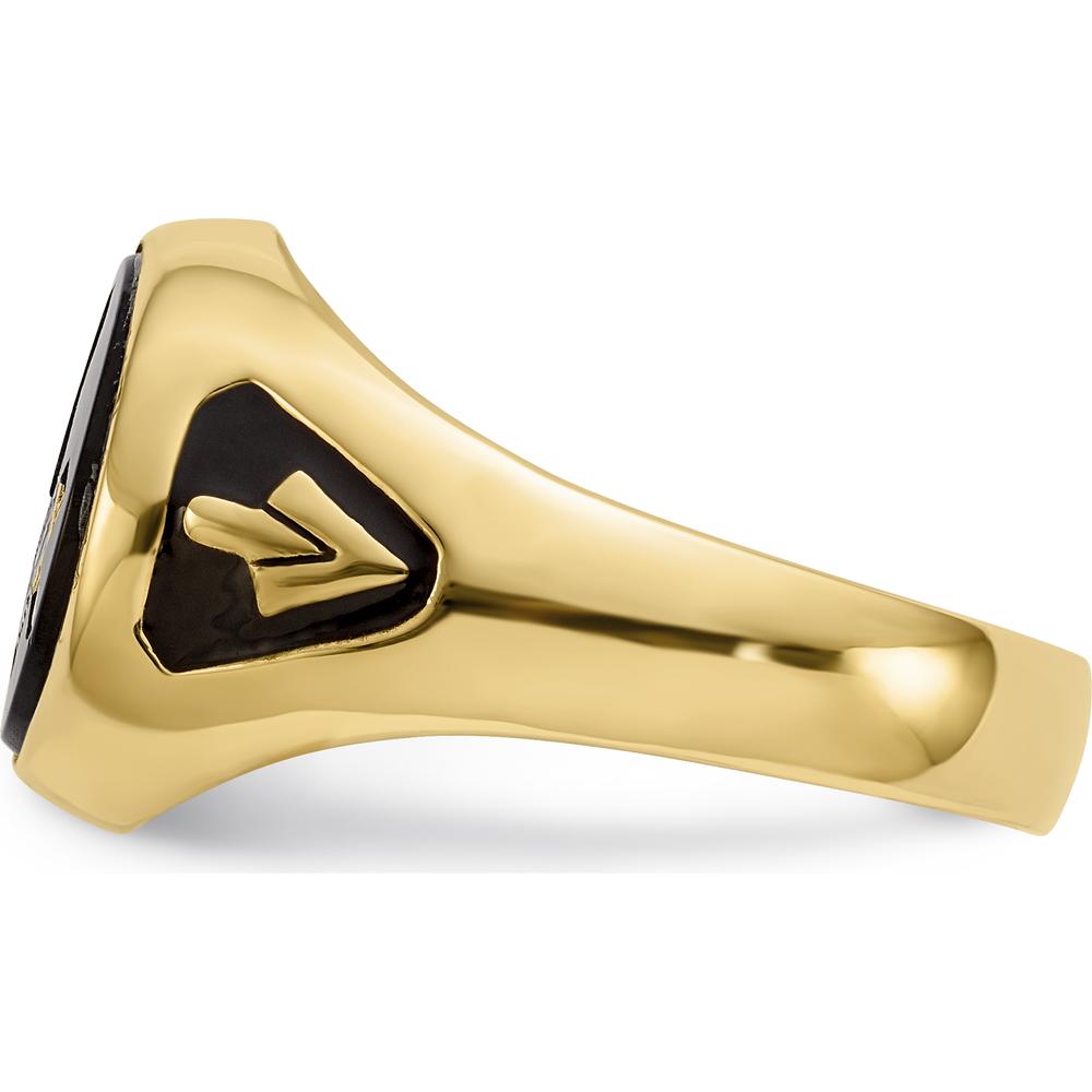 14K Yellow Gold Men's Masonic Ring with Polished Finish, Black Enamel Accents, and Oval Onyx - Symbolic and Resizable by IBGoodman
