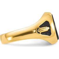 14K Yellow Gold Men's Masonic Ring with Polished Finish, Black Enamel Accents, and Oval Onyx - Symbolic and Resizable by IBGoodman