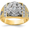 14K Yellow Gold Men's Masonic Ring with Round White Diamonds - 0.15 Carats Total Diamond Weight by IBGoodman